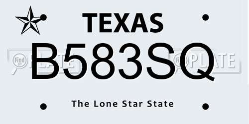 B583SQ Texas License Plate