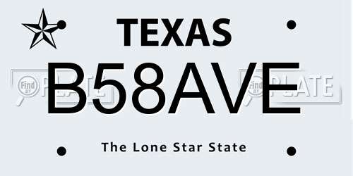 B58AVE Texas License Plate
