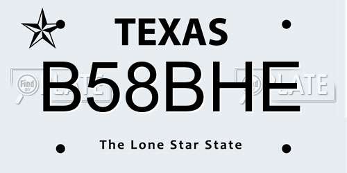 B58BHE Texas License Plate