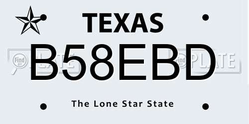 B58EBD Texas License Plate
