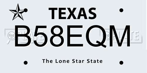 B58EQM Texas License Plate