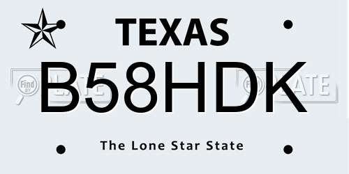B58HDK Texas License Plate