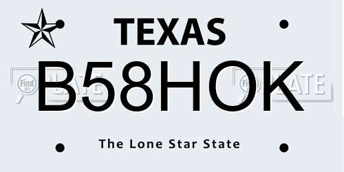 B58HOK Texas License Plate