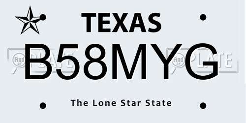 B58MYG Texas License Plate