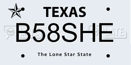B58SHE Texas License Plate