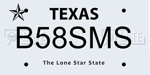 B58SMS Texas License Plate
