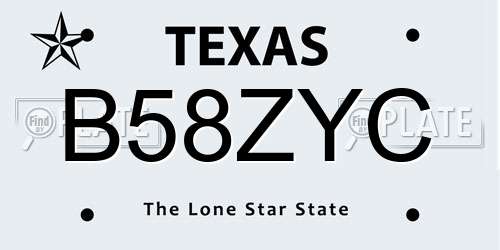 B58ZYC Texas License Plate