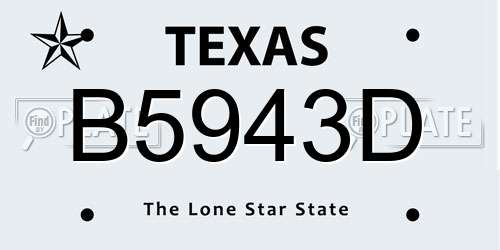 B5943D Texas License Plate