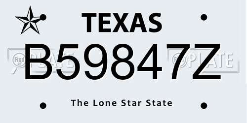 B59847Z Texas License Plate