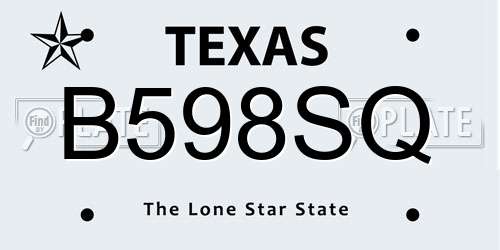 B598SQ Texas License Plate