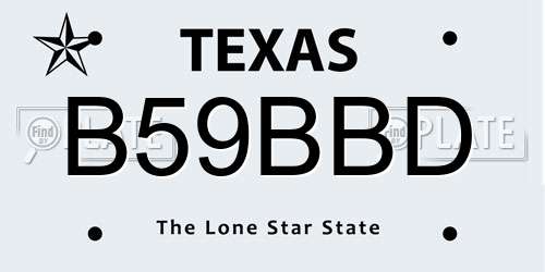 B59BBD Texas License Plate