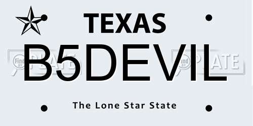 B5DEVIL Texas License Plate
