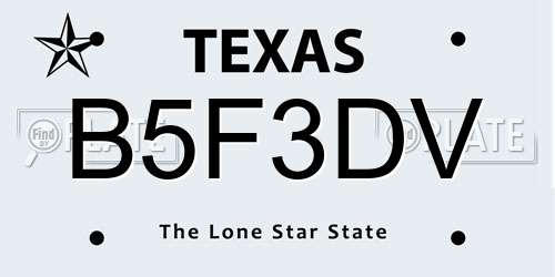 B5F3DV Texas License Plate