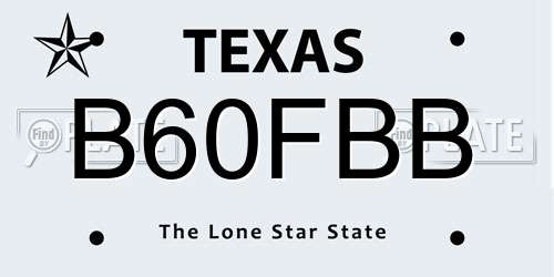B60FBB Texas License Plate