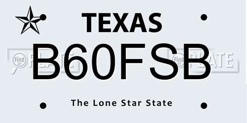 B60FSB Texas License Plate