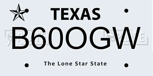 B60OGW Texas License Plate