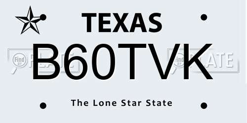 B60TVK Texas License Plate