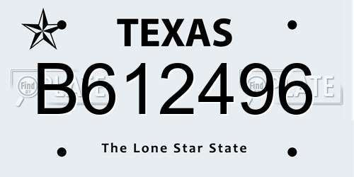 B612496 Texas License Plate