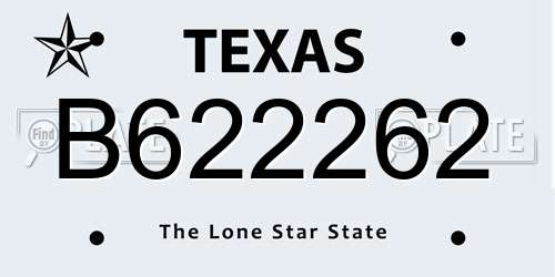 B622262 Texas License Plate