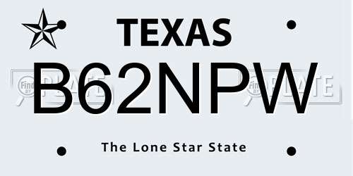 B62NPW Texas License Plate