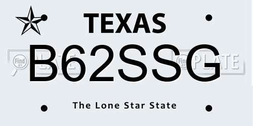 B62SSG Texas License Plate
