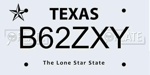 B62ZXY Texas License Plate