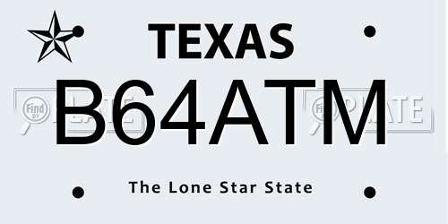 B64ATM Texas License Plate