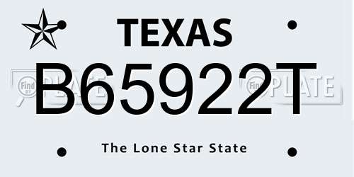 B65922T Texas License Plate