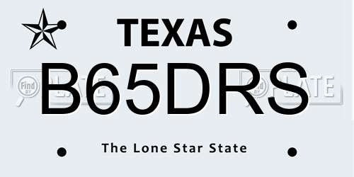 B65DRS Texas License Plate
