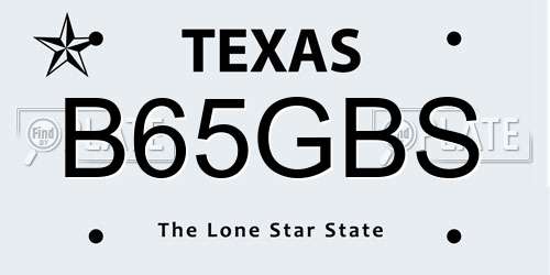 B65GBS Texas License Plate
