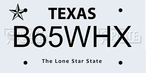 B65WHX Texas License Plate