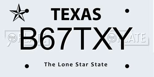 B67TXY Texas License Plate