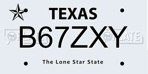 B67ZXY Texas License Plate