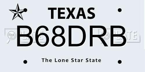 B68DRB Texas License Plate