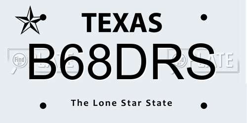B68DRS Texas License Plate