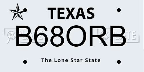 B68ORB Texas License Plate