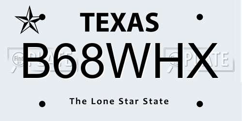 B68WHX Texas License Plate