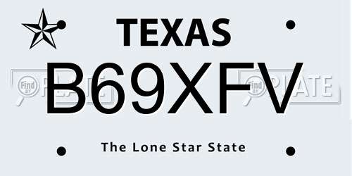 B69XFV Texas License Plate