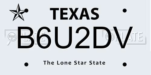 B6U2DV Texas License Plate
