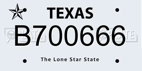 B700666 Texas License Plate