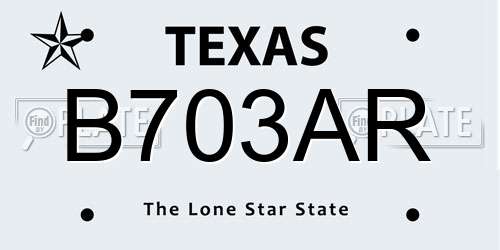 B703AR Texas License Plate