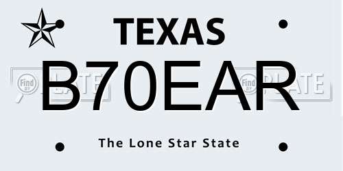 B70EAR Texas License Plate