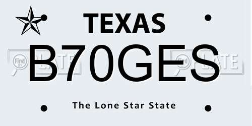 B70GES Texas License Plate