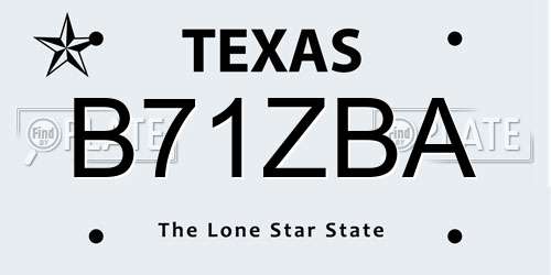 B71ZBA Texas License Plate