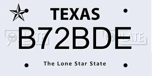 B72BDE Texas License Plate