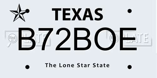 B72BOE Texas License Plate