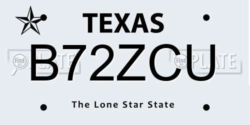 B72ZCU Texas License Plate