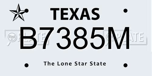 B7385M Texas License Plate
