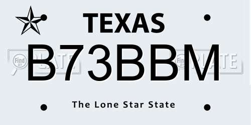 B73BBM Texas License Plate