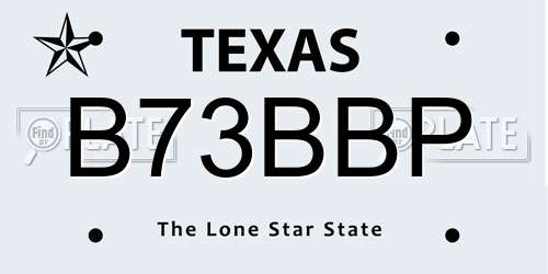 B73BBP Texas License Plate